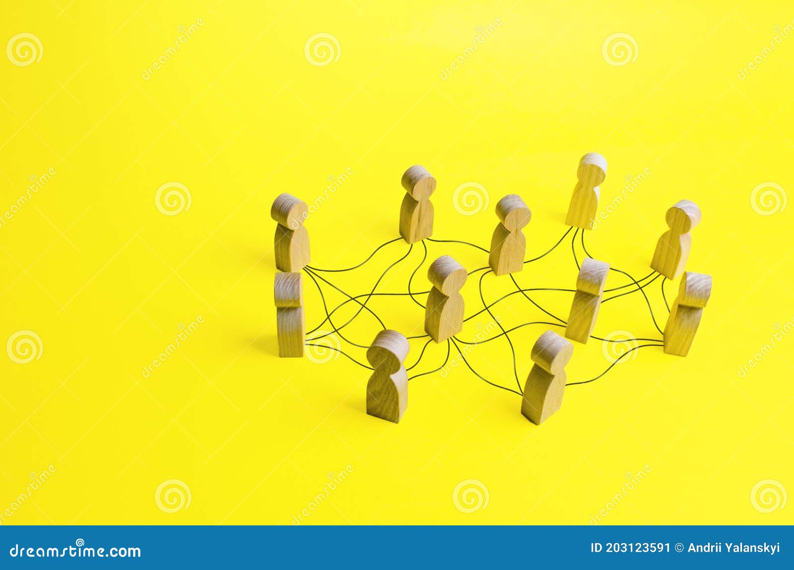 people connected by a network of lines. communication, building business relationships. unconventional company structure