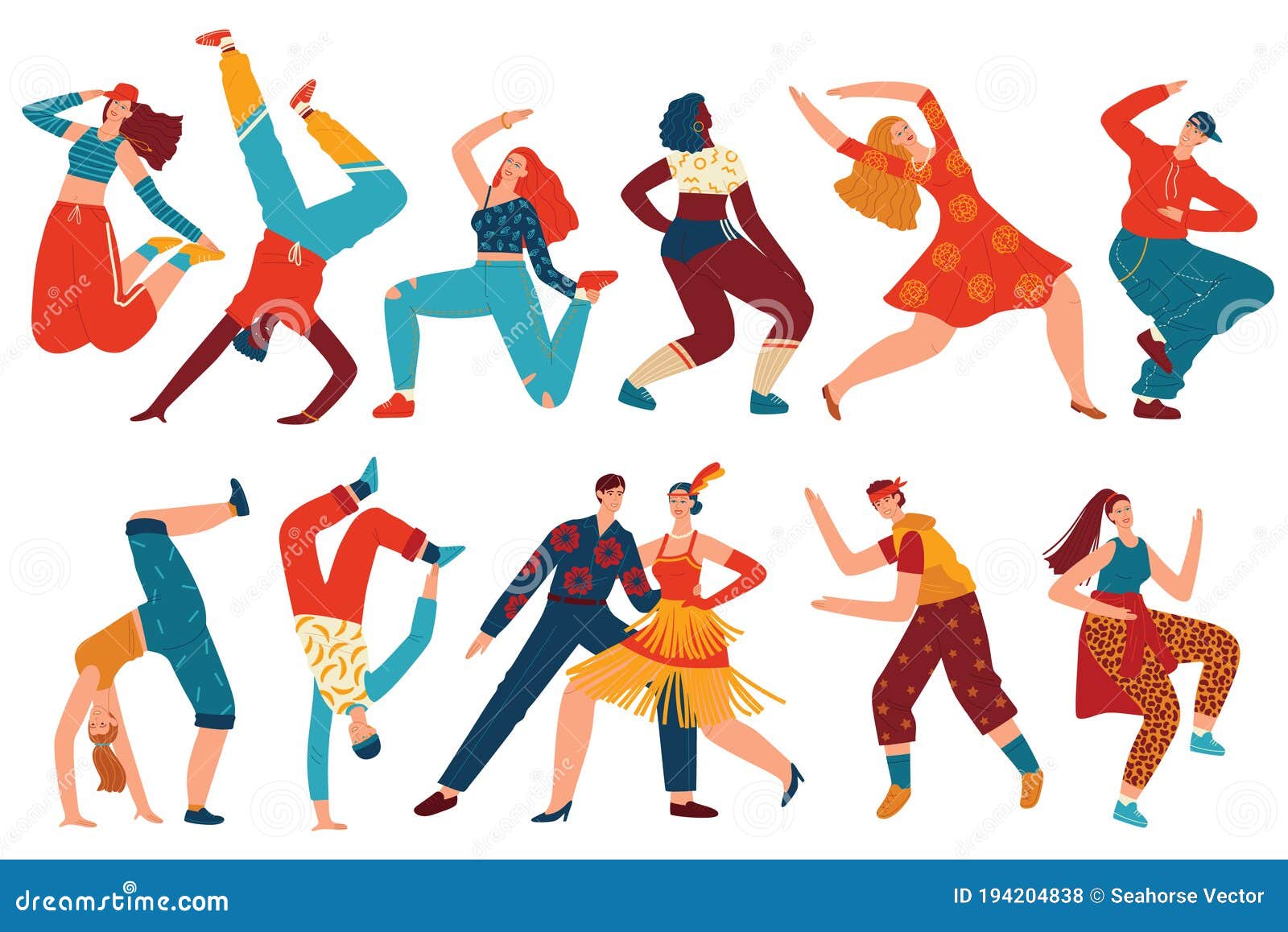 People Dance Vector Illustration Set, Cartoon Flat Woman Man Dancer ...