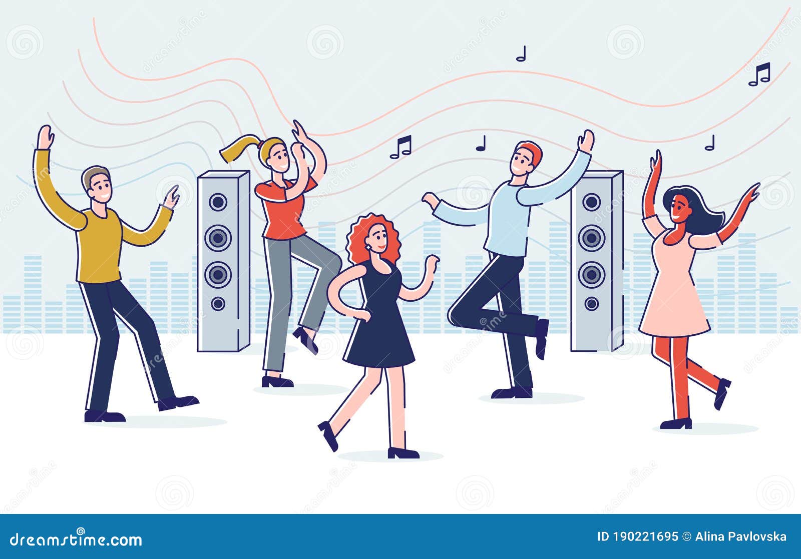 People Dancing and Enjoying Music. Group of Young Cartoons on Celebration,  Party or Disco Club Stock Vector - Illustration of african, event: 190221695