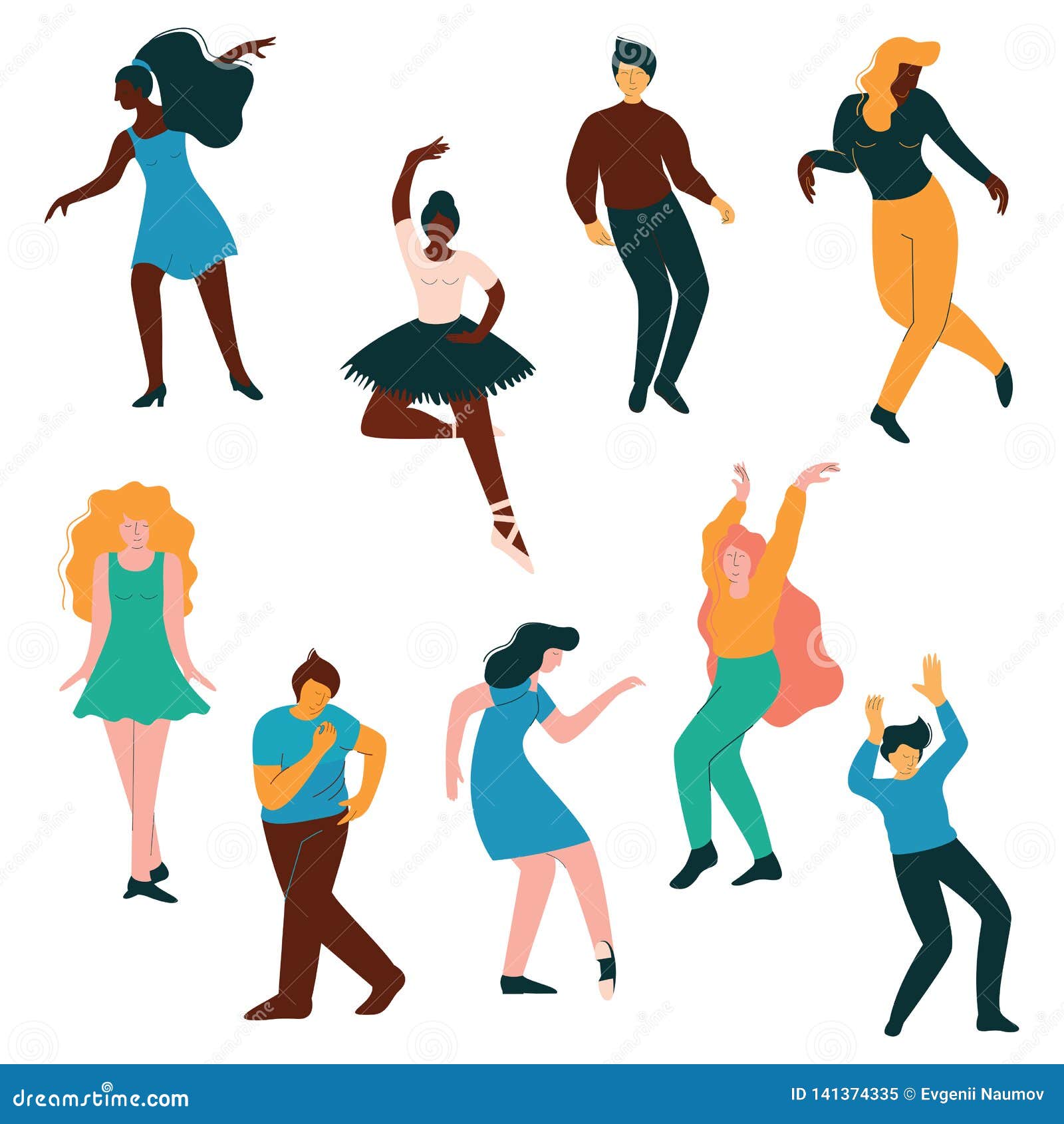 People Dancing Set, Men and Women Dancer Performing Classical and Modern  Dance Vector Illustration Stock Vector - Illustration of music, happiness:  141374335