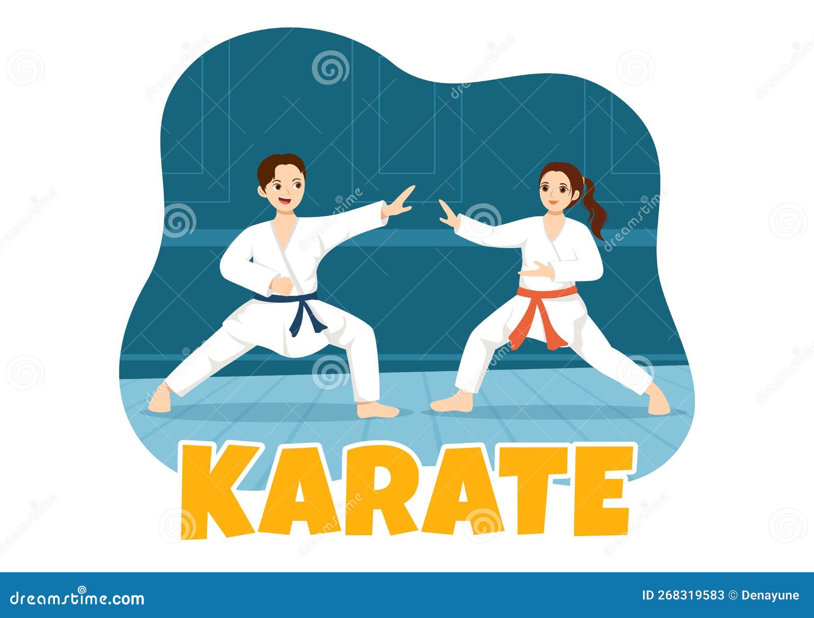 People Doing Some Basic Karate Martial Arts Moves, Fighting Pose and Wearing Kimono in Hand Drawn Templates Illustration. People Doing Some Basic Karate Martial Arts Moves, Fighting Pose and Wearing Kimono in Cartoon Hand Drawn for Landing Page Templates Illustration