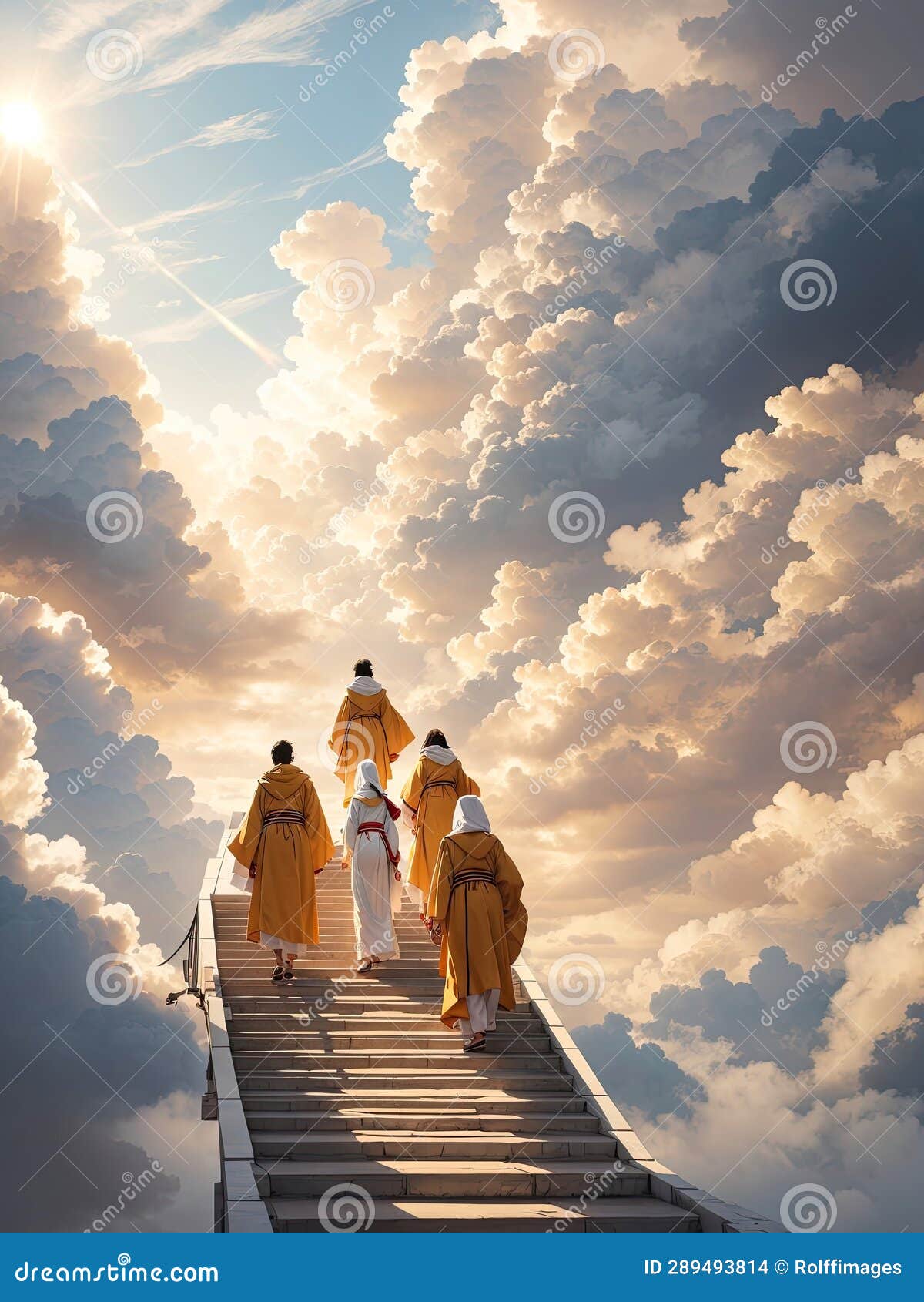 people dressed in robes walking up a stairway