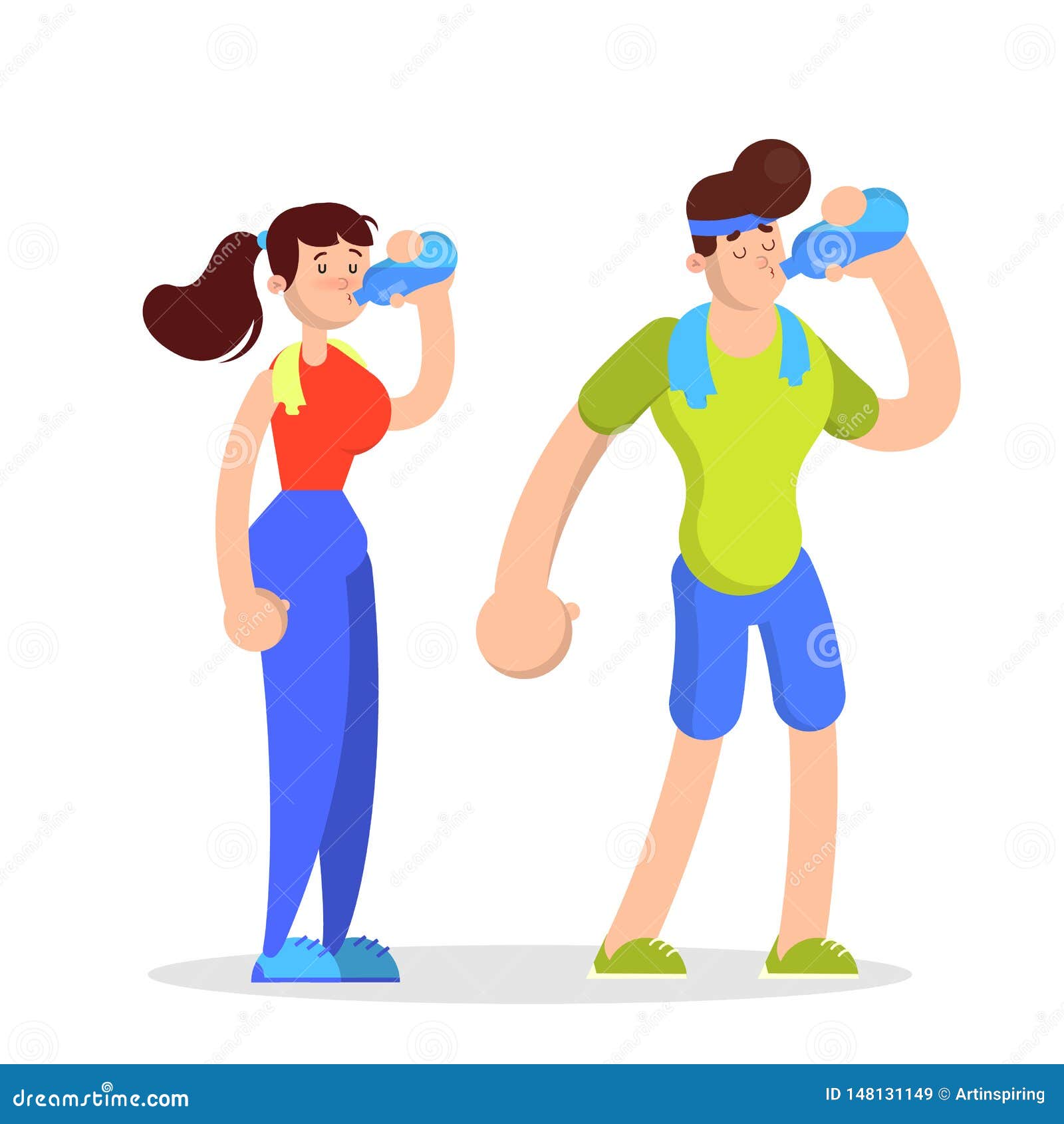 People Drink Water in Bottle during Workout Stock Vector - Illustration