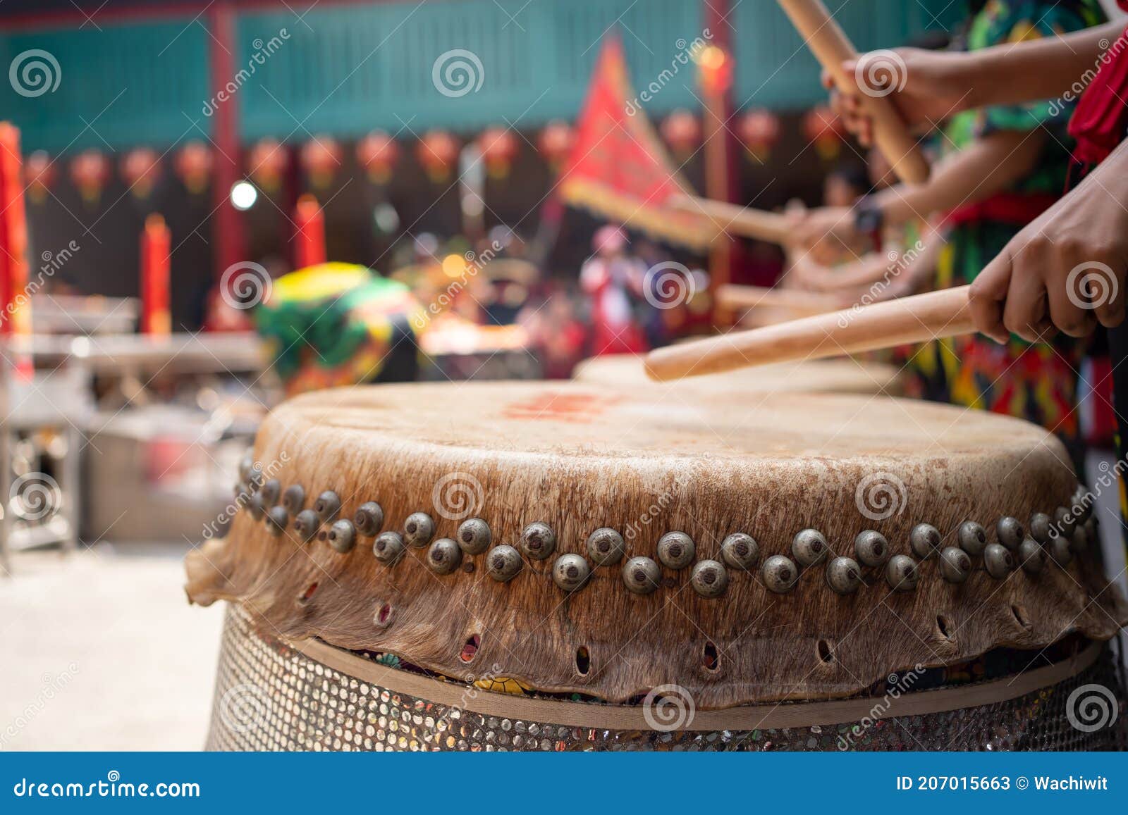 People Drumming the Chinese Drums To Celebrate Lunar New Year. Stock ...