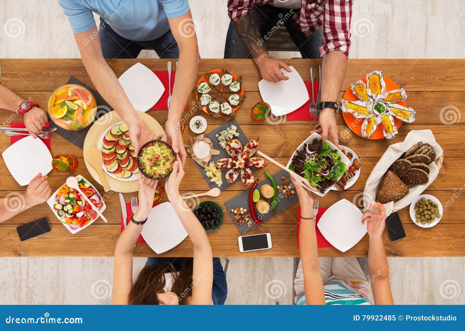 People Eat Healthy Meals at Festive Table Dinner Party Stock Image