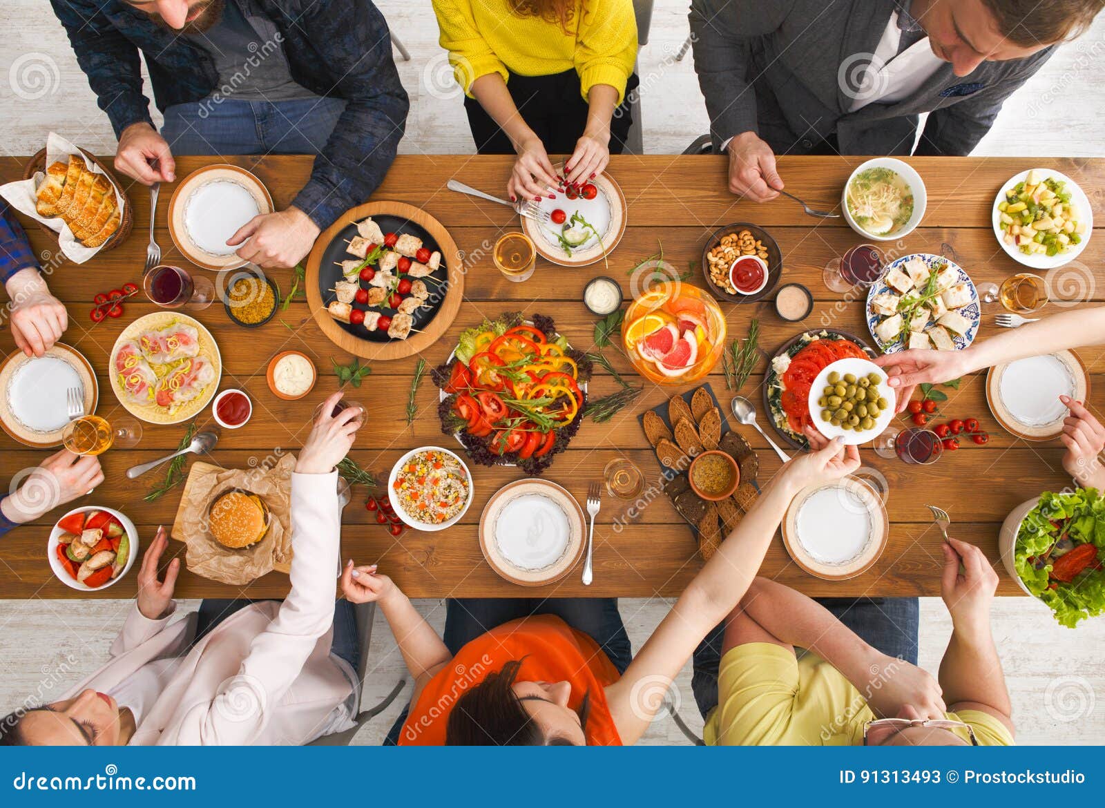 People Eat Healthy Meals At Served Table Dinner Party Stock Image Image Of Corn Hands 91313493