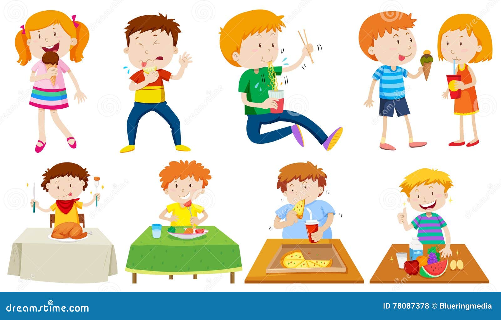 People Eating Different Kinds of Food Stock Vector - Illustration of ...