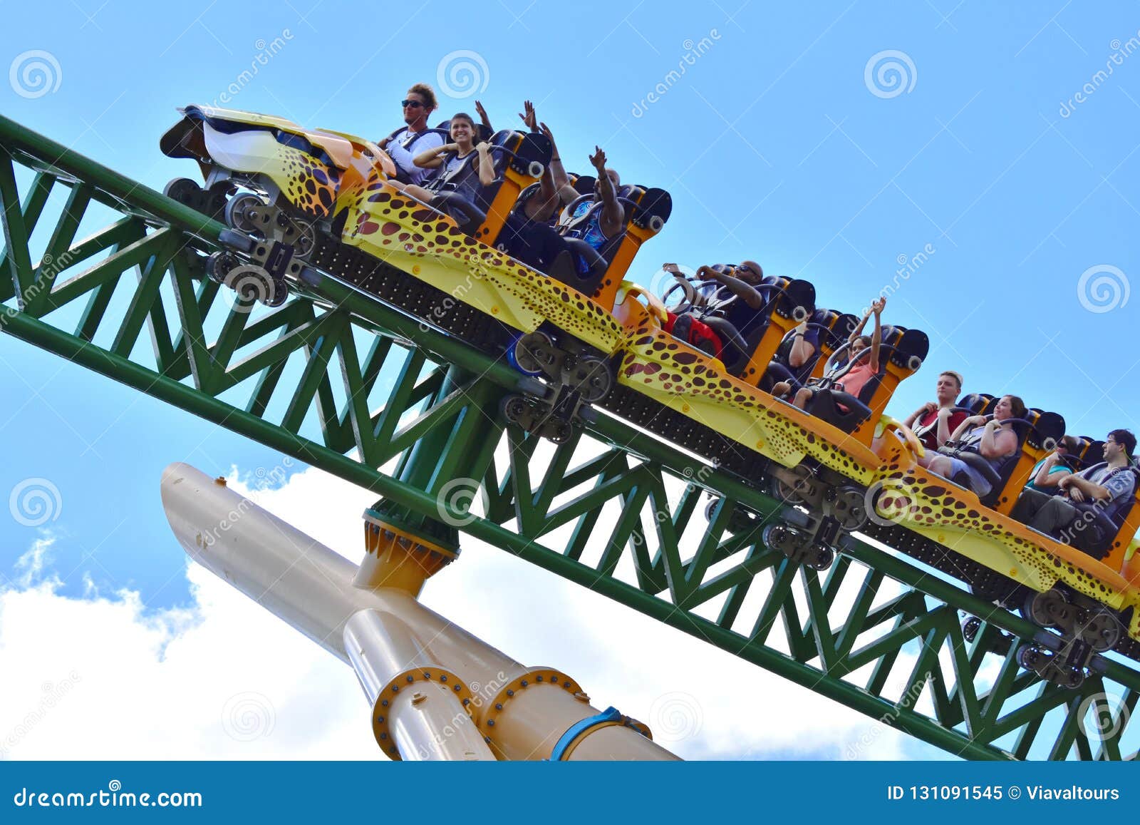 People Enjoying Bush Gardens Theme Park Aboard Cheetah Hunt