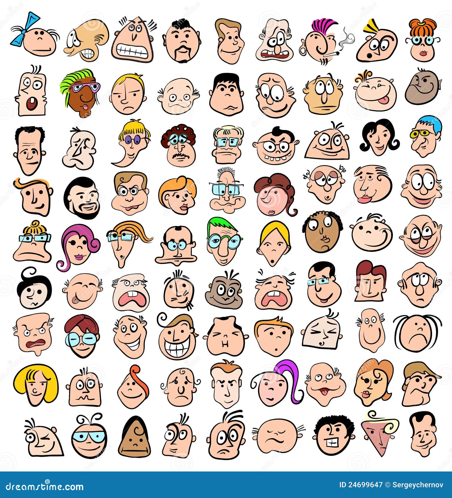 Face Expression Set Hand Drawn Cartoon Illustration | CartoonDealer.com