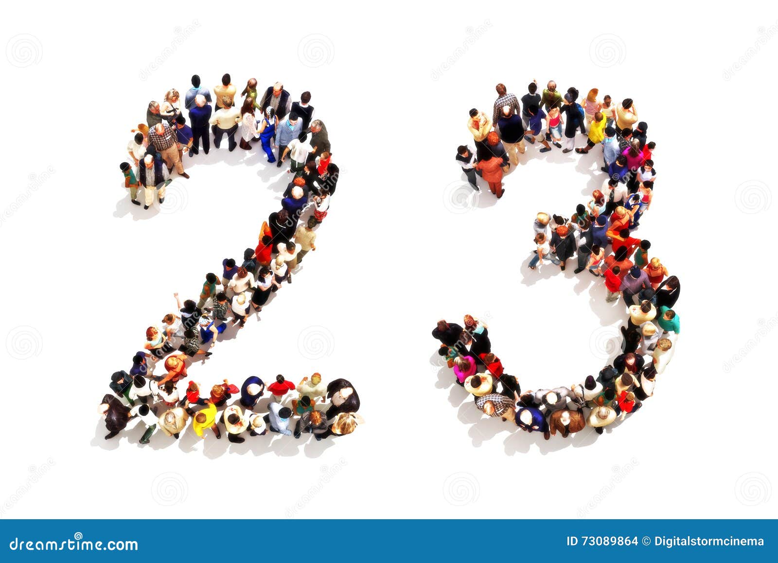 People Forming the Shape As a 3d Number Two (2) and Three (3) Symbol on