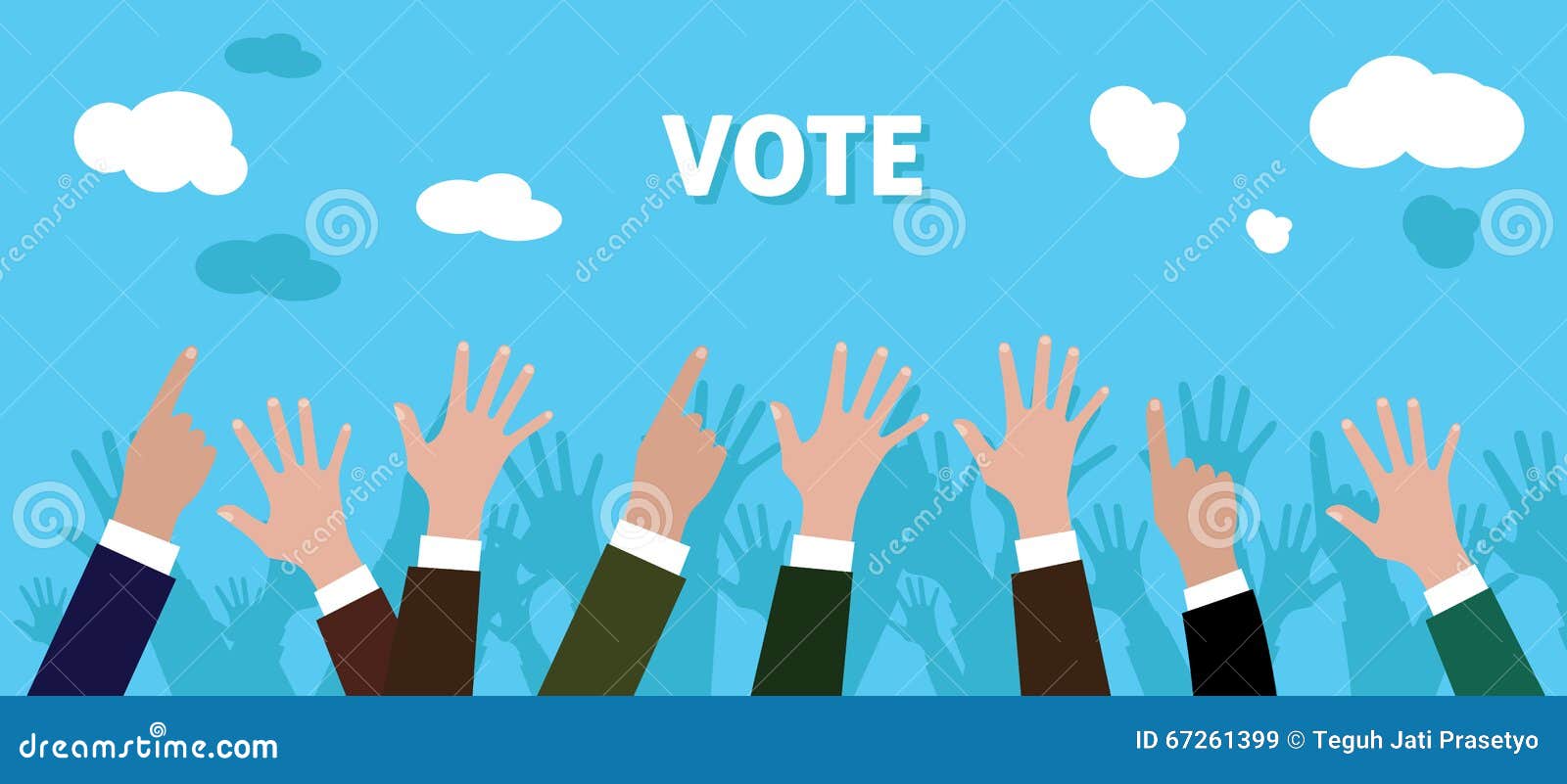 people give vote with raise his hand blue background