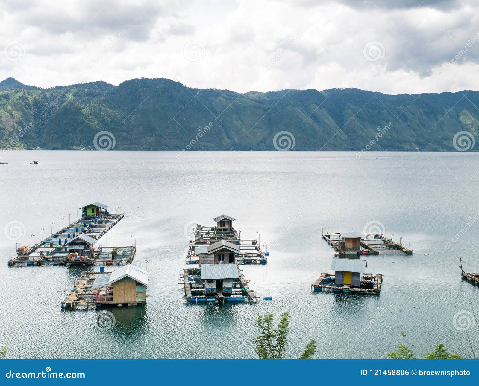 Floating Fish Cages Farming in the Lut Tawar Lake, Takengon, Ace Stock  Photo - Image of bream, blue: 121458806