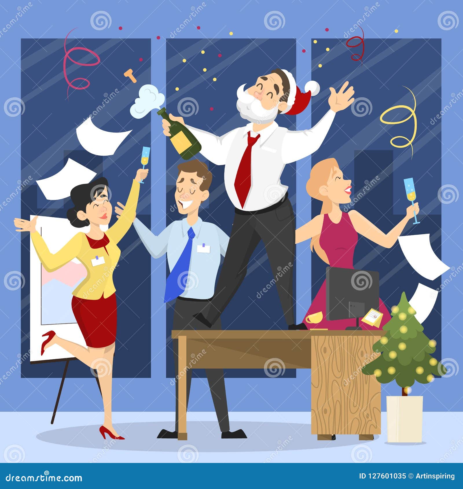 People Have Fun on the Office Christmas Party Stock Vector ...