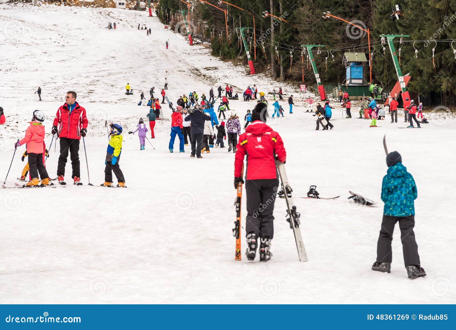 People Having Fun On Snowy Mountain Sky Resort Editorial Stock Image