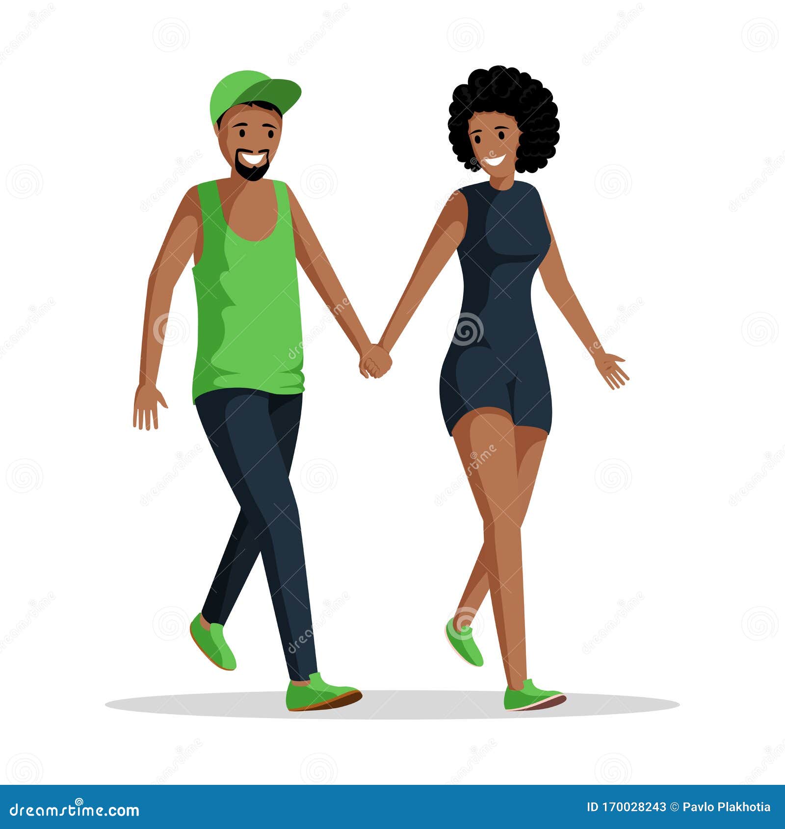 People Holding Hands Flat Vector Illustration. Young African American Couple  Spend Time Together Cartoon Characters Stock Vector - Illustration of date,  hand: 170028243