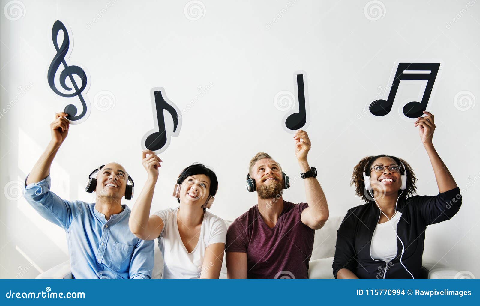 People Holding Musical Notes Icons Stock Photo Image of energetic