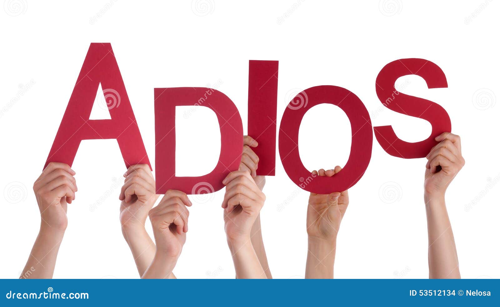 people holding spanish word adios means goodbye