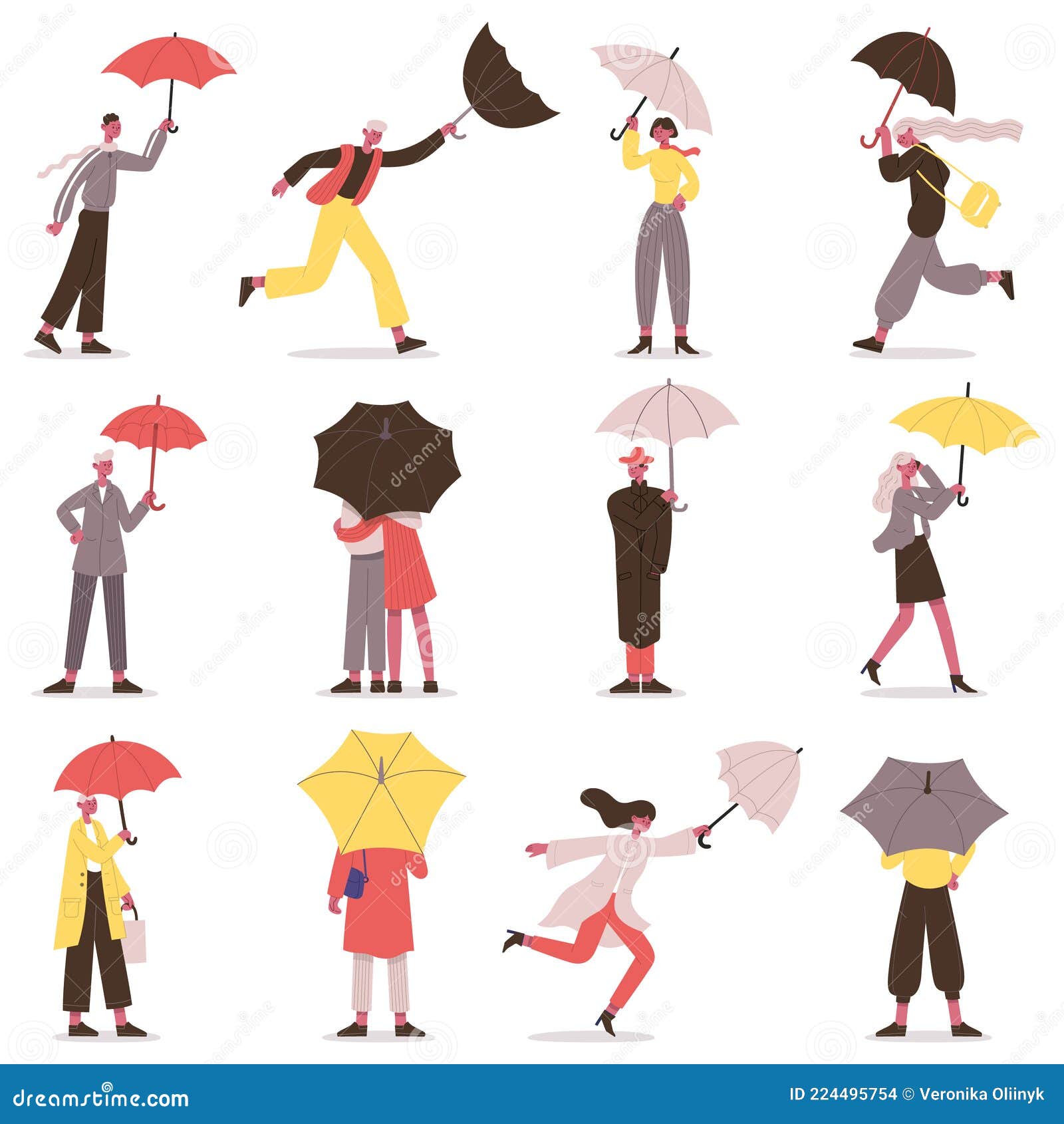 People Holding Umbrella. Male And Female Fall Characters With Umbrellas ...