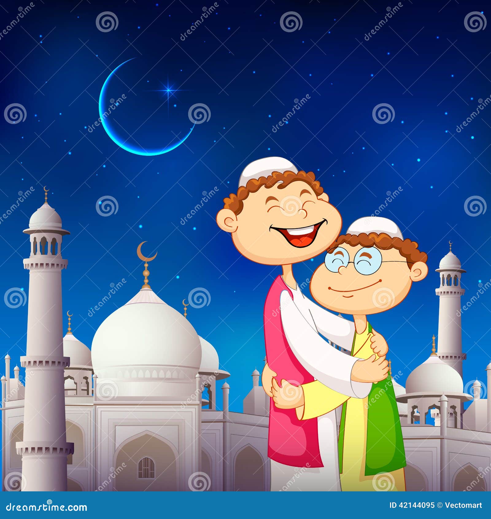 People Hugging And Wishing Eid Mubarak Stock Vector 