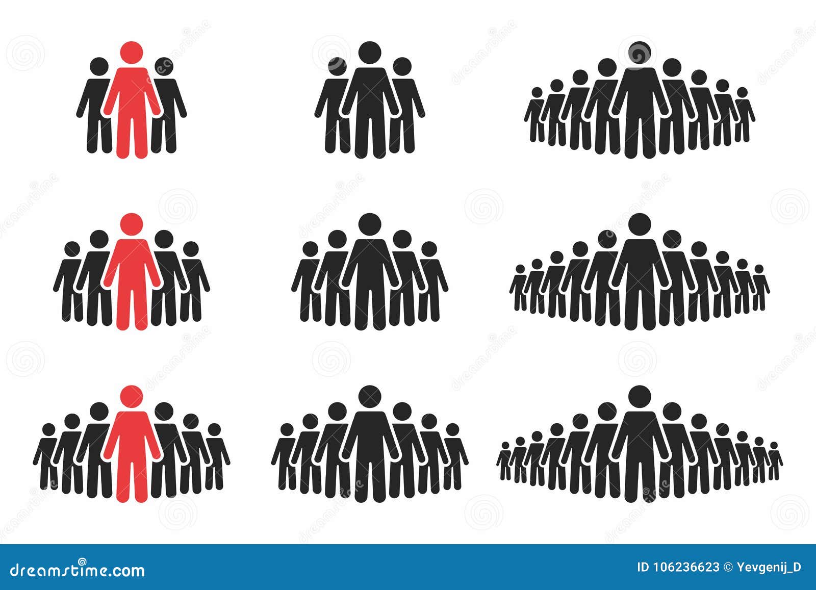 people icon set. crowd of people in black and red colors. group of people in pictogram 