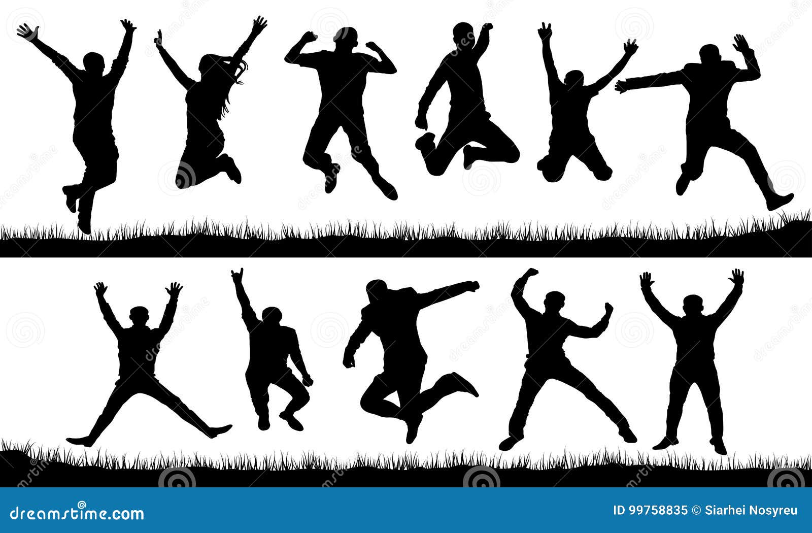 people in a jump silhouette set, 