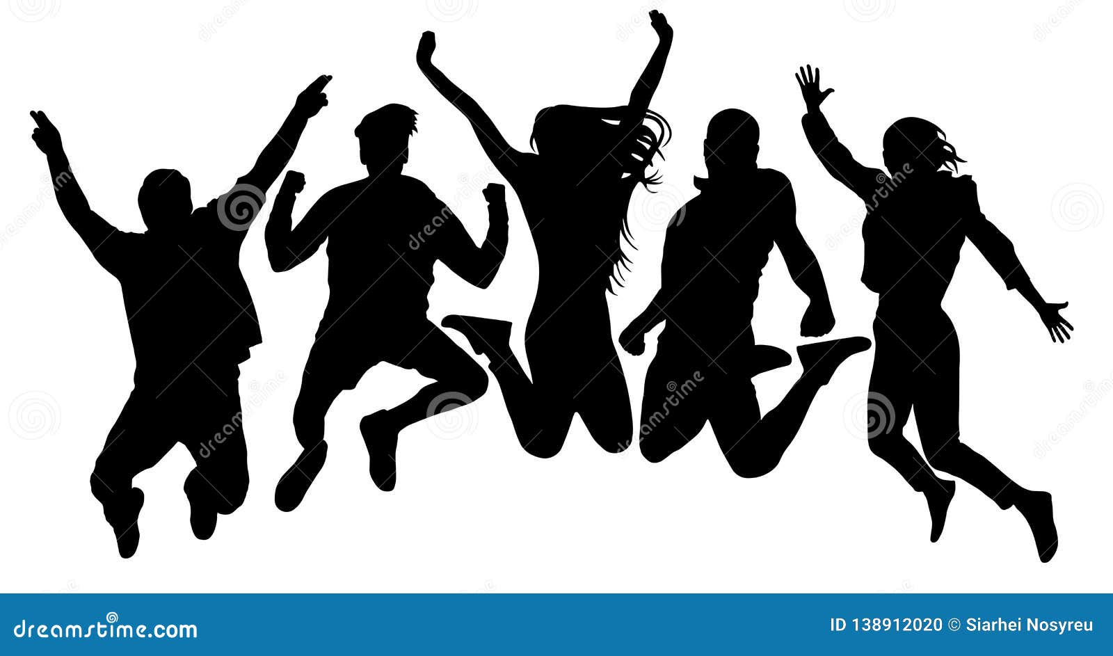 people jump  silhouette. jumping friends youth background. crowd people, close to each other. cheerful man and woman