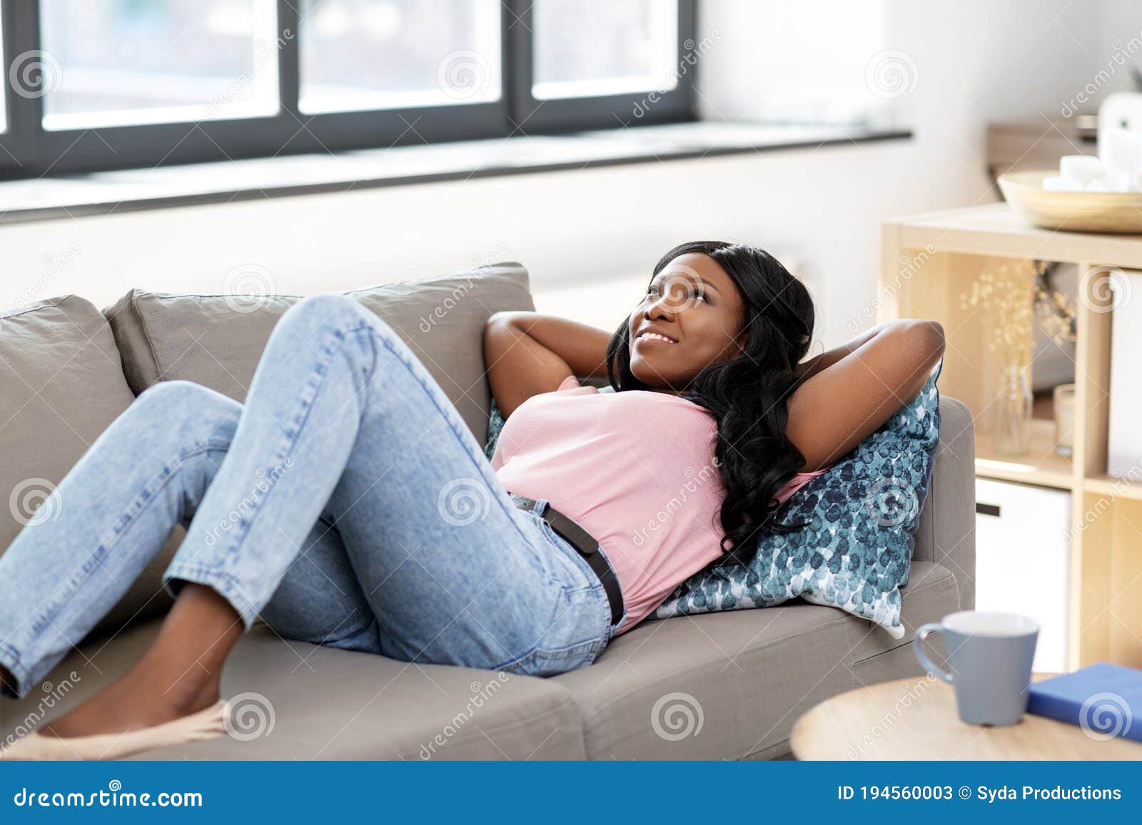 Happy African American Young Woman at Home Stock Image - Image of home ...