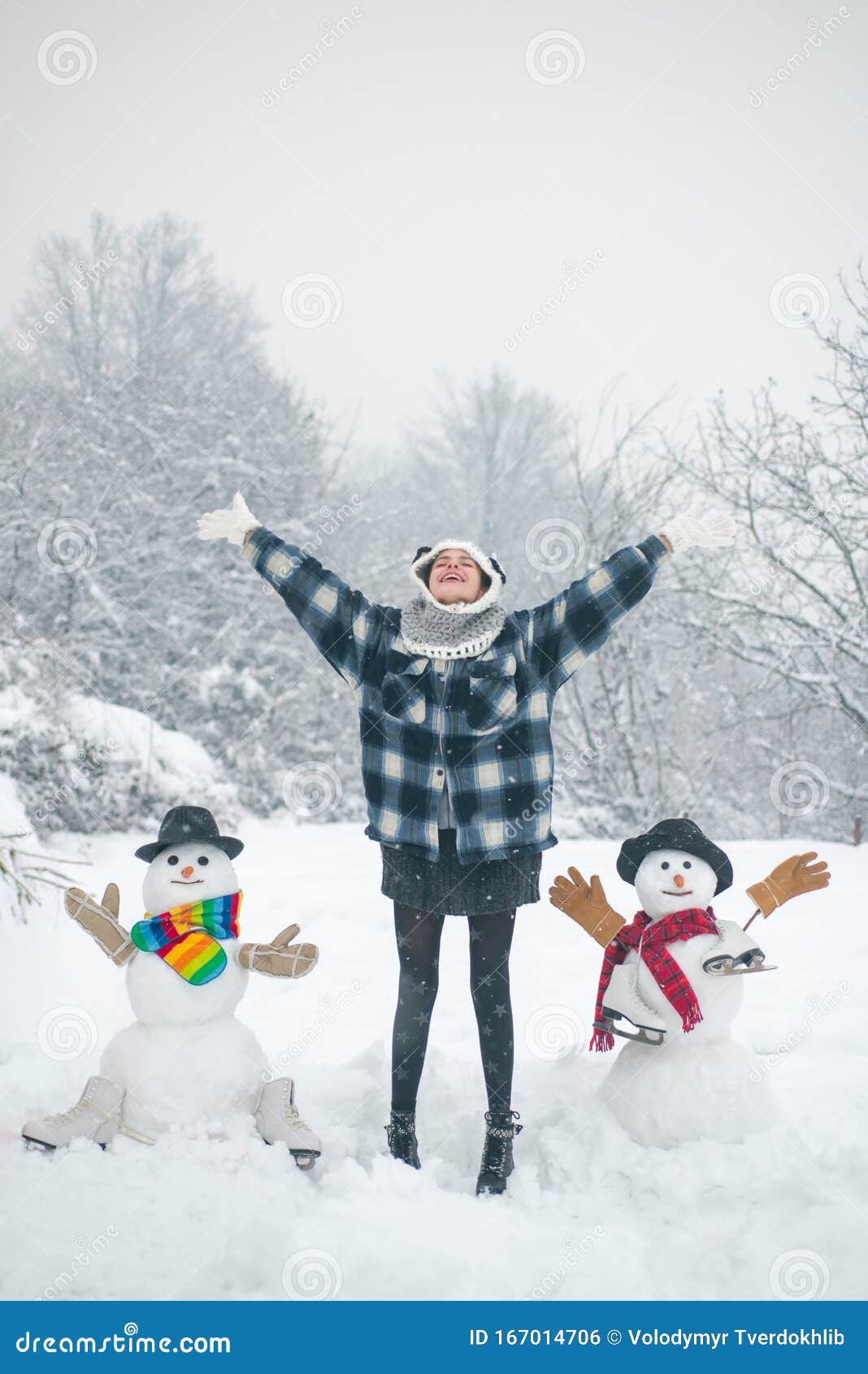 People Love Winter. Funny Winter Girl Playing with Snow in Park on ...