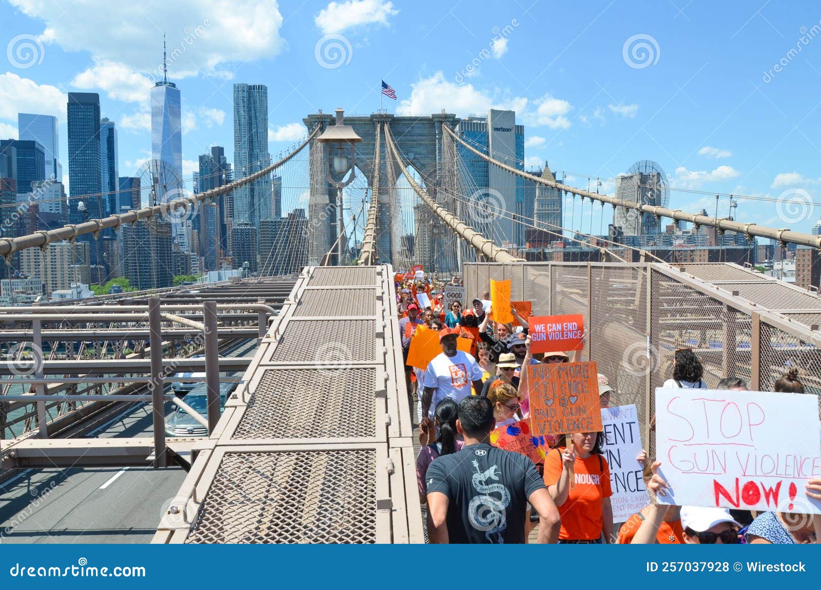 People Marching Across the Brooklyn Bridge in Support of Shooting