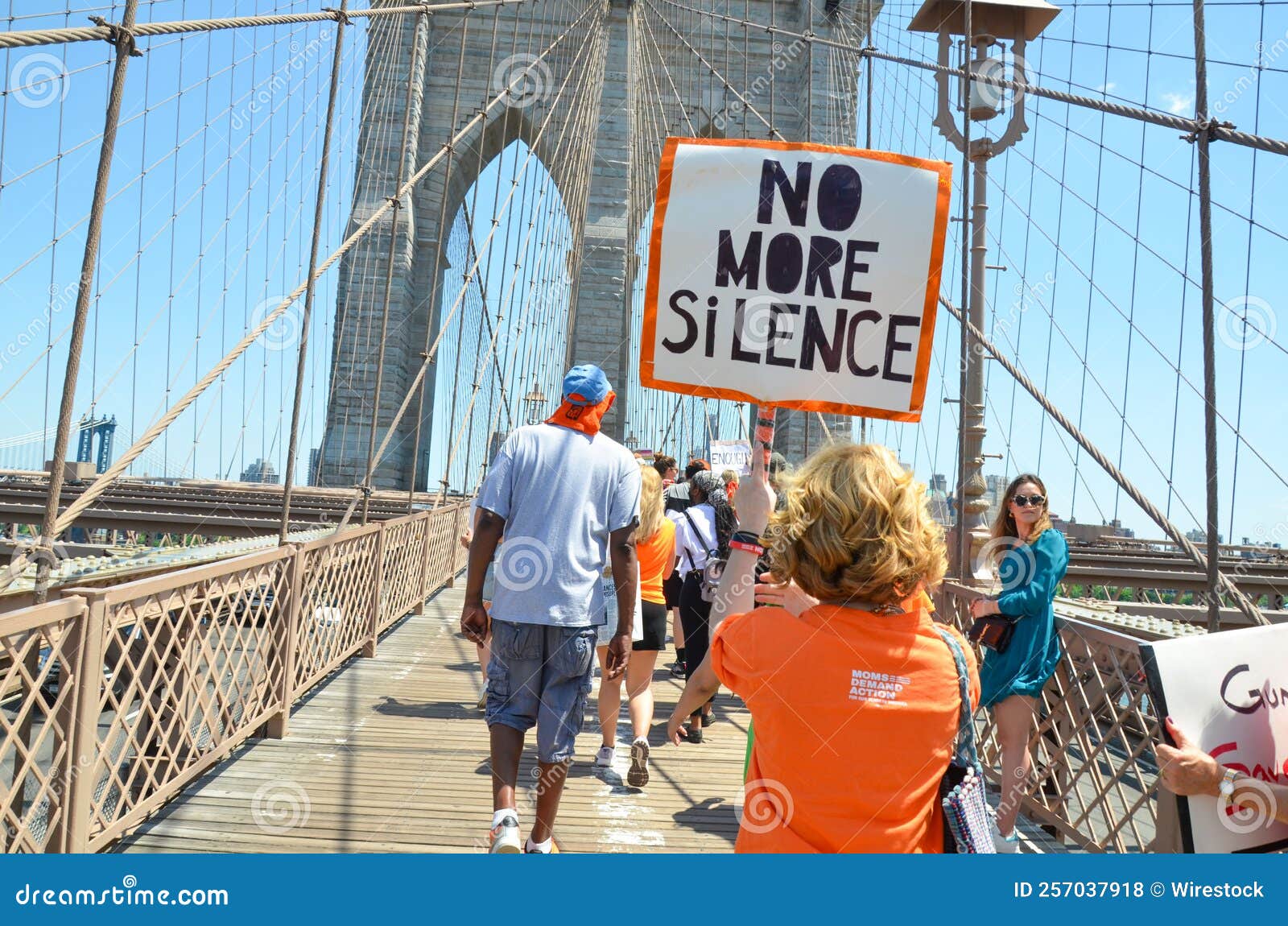 People Marching Across the Brooklyn Bridge in Support of Shooting