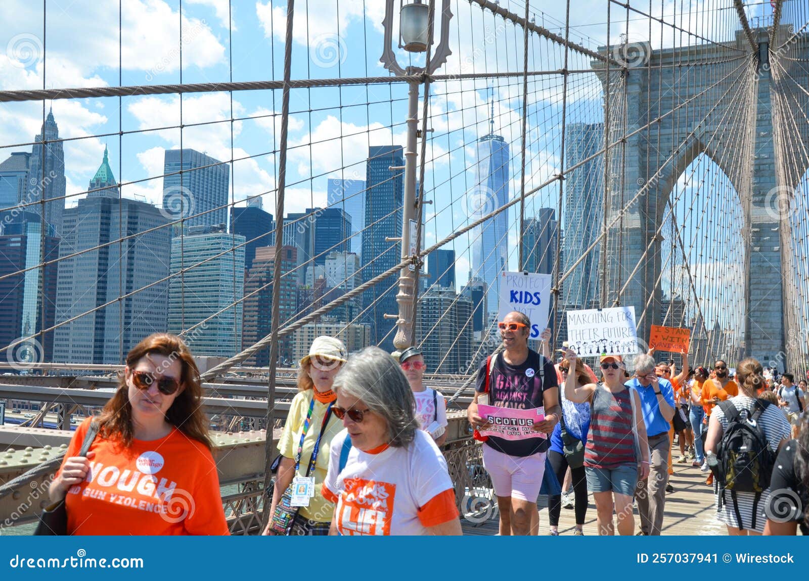 People Marching Across the Brooklyn Bridge in Support of Shooting