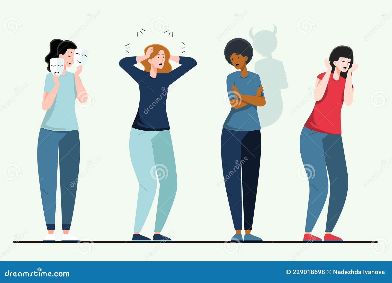 People with Mental Health Problems Vector Illustration. Stock Vector