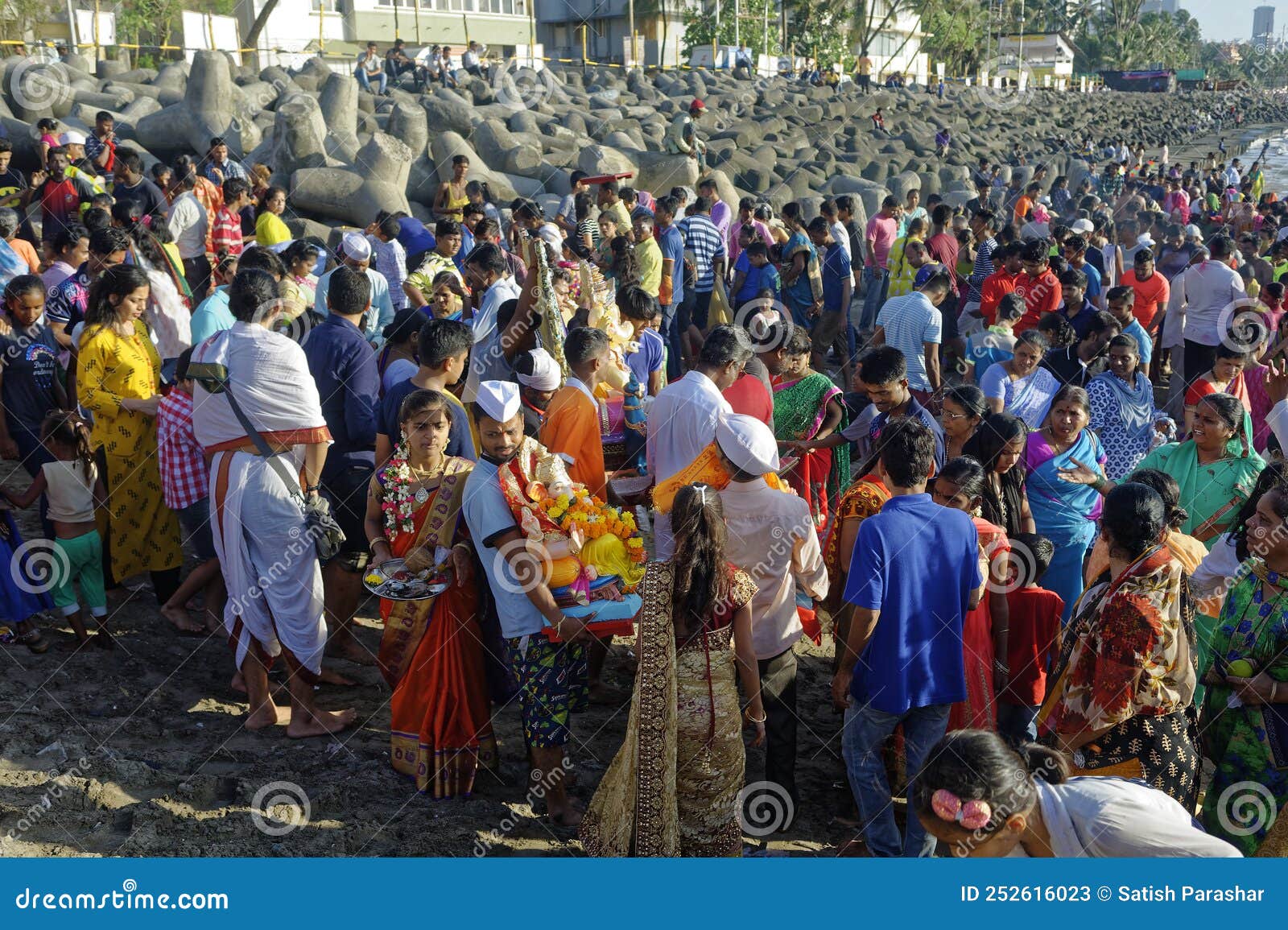 People Observe Ganpati Immersion Process during Ganpati Festival