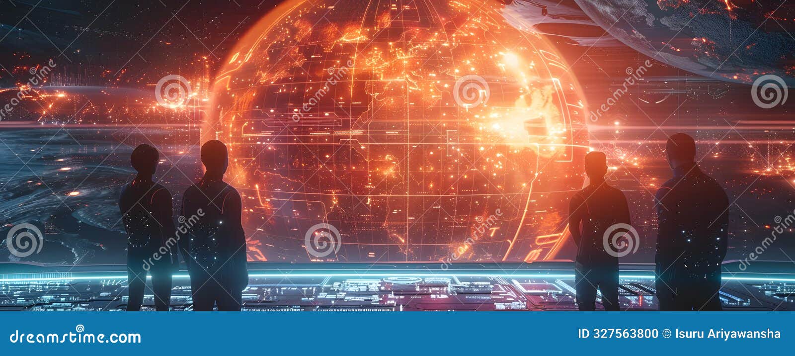 people observing futuristic data display