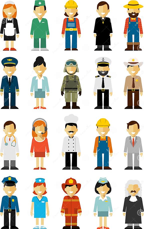 People Occupation Characters Set in Flat Style Isolated on White ...