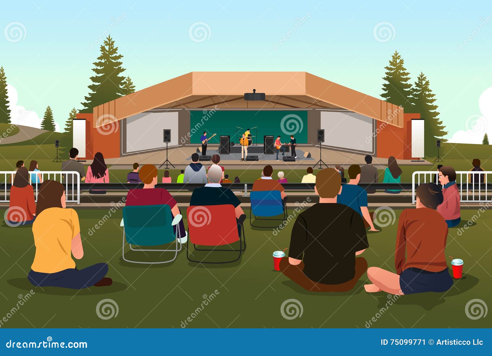 People in an Outdoor Concert Stock Vector Illustration of