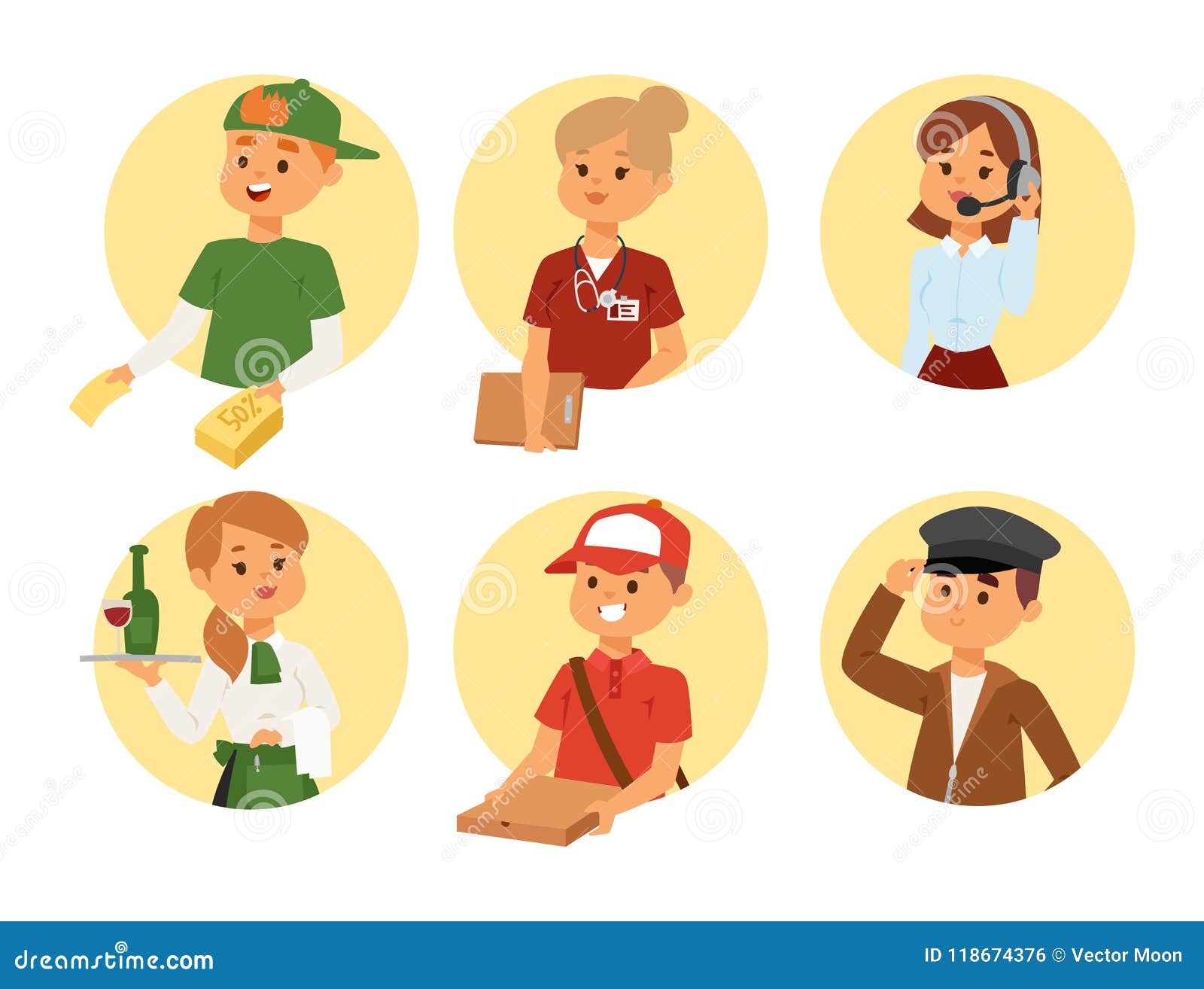 People Parttime Job Professions Vector Set Characters Temporary Job
