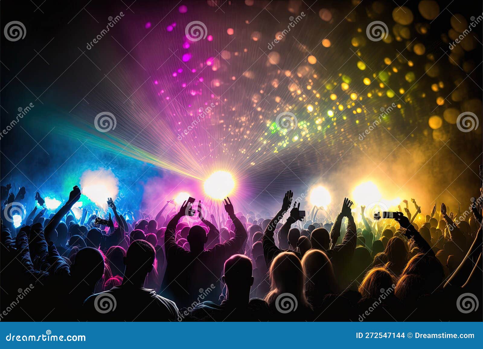 People Partying at a Concert, Bright Neon Lights, Strobe Lights, Happy ...