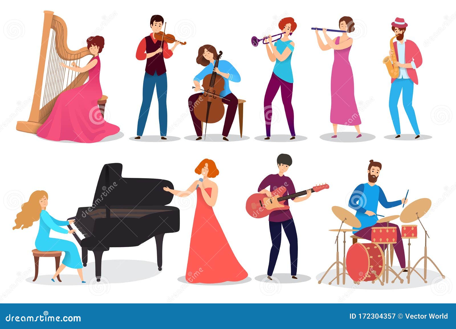 People Playing Musical Instruments, Set of Isolated Cartoon Characters,  Vector Illustration Stock Vector - Illustration of festival, musical:  172304357