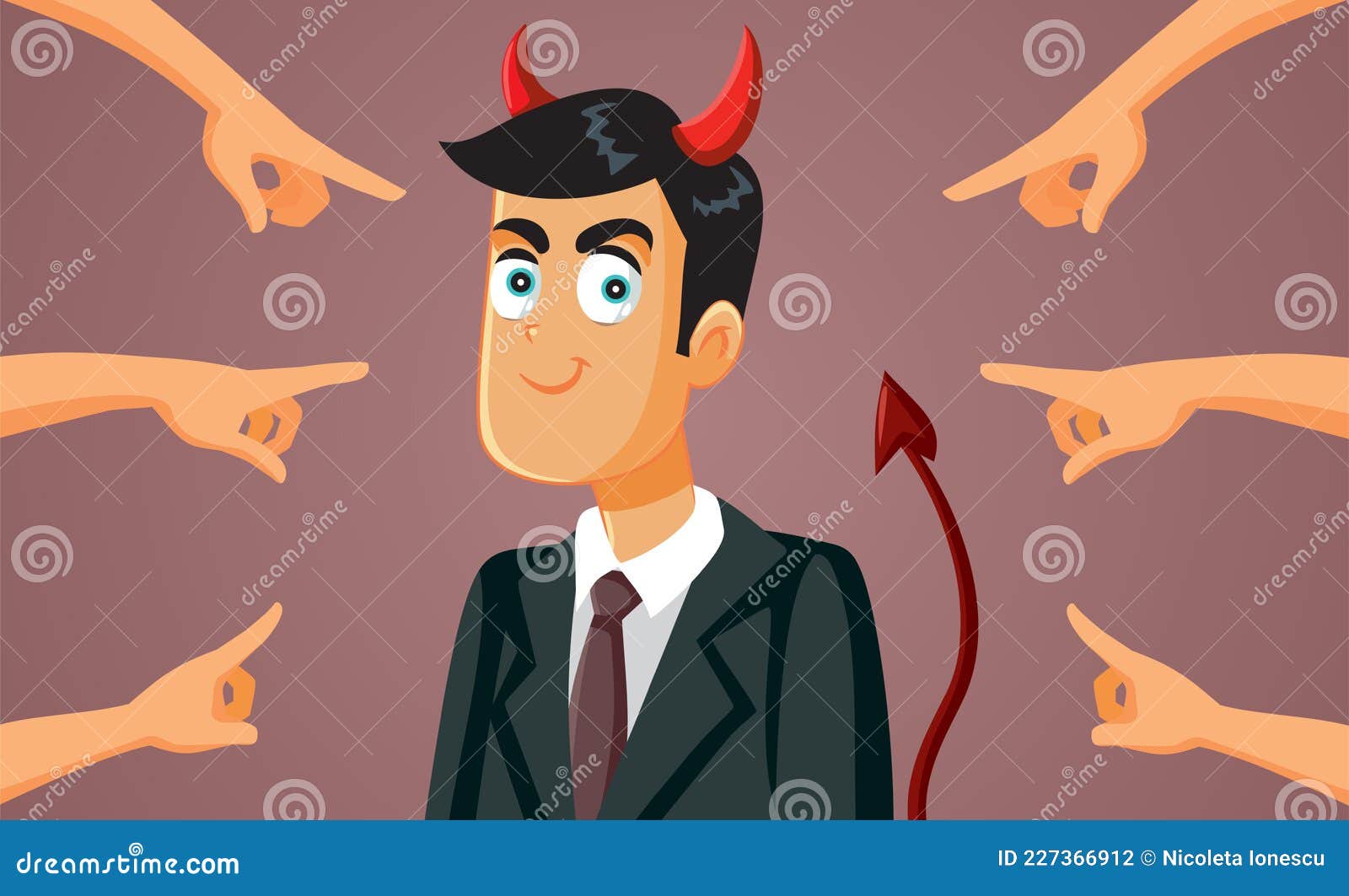 people pointing to devilish businessman  cartoon
