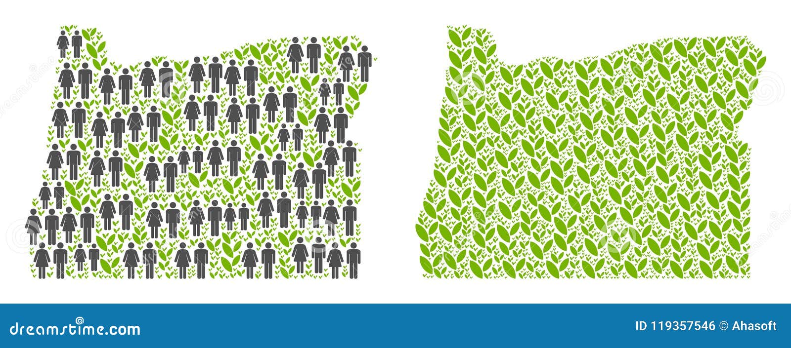 Demographics and Flora Oregon State Map Stock Vector Illustration of