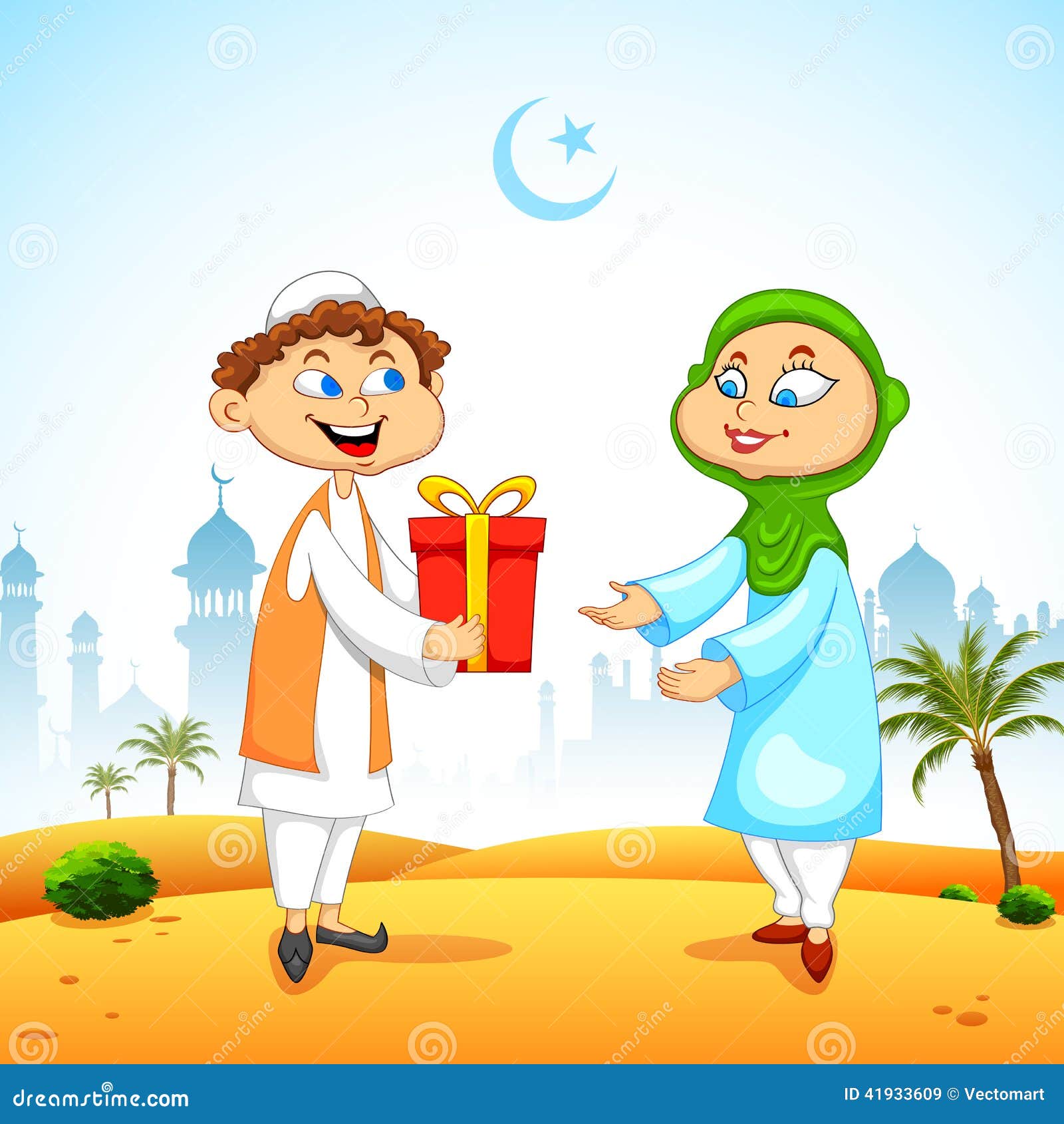 People Presenting Gift To Celebrate Eid Stock Vector Image 41933609