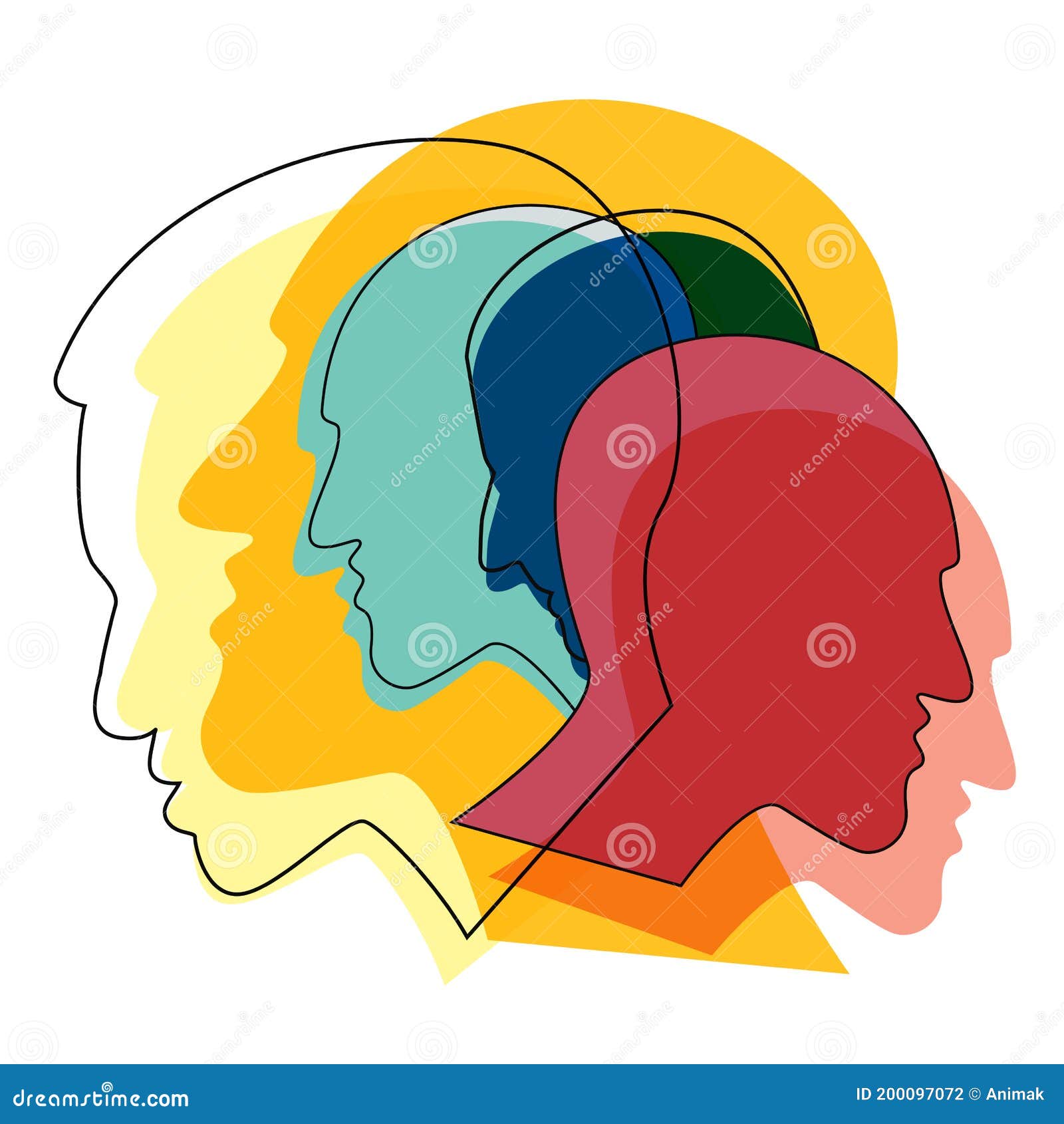people prophile heads. schizophrenia concept,  of depresion, dementia.  ilustration