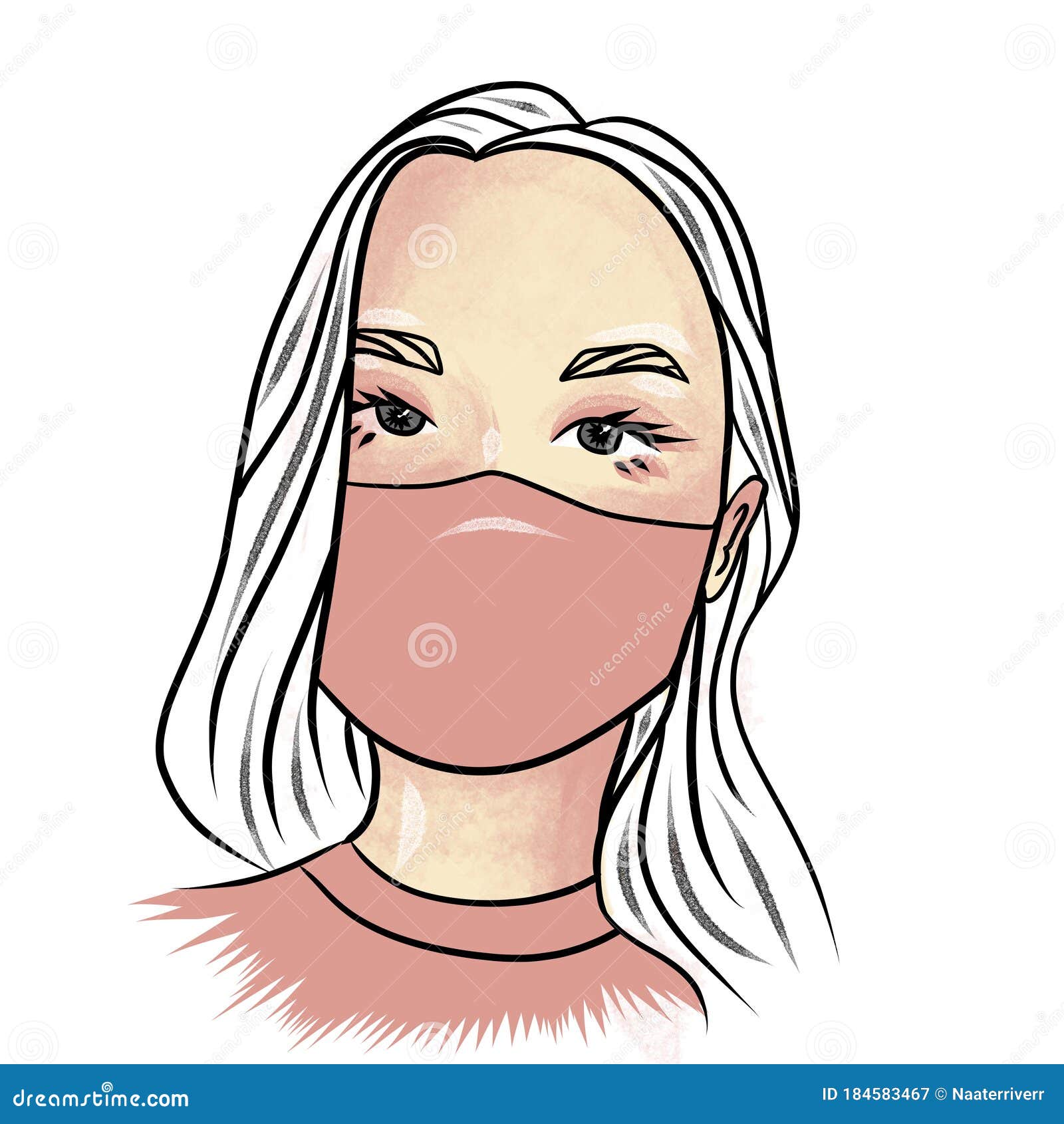 Girls With Mask Smartphone Walking In The Street City Cartoon Vector