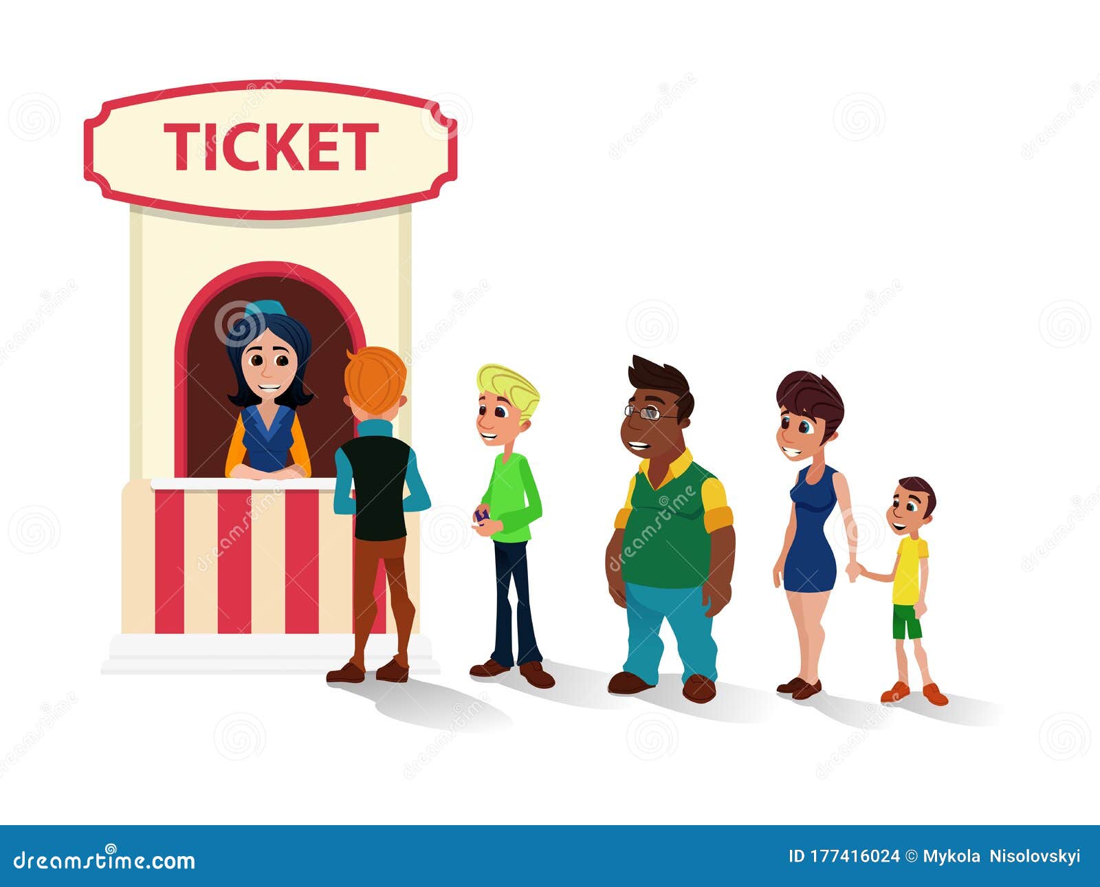 People Queue To Cinema Ticket Office Flat Cartoon Stock Vector -  Illustration of movies, cashbox: 177416024