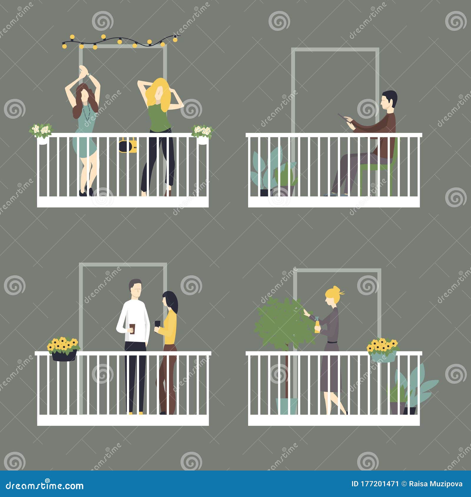 People Relax on the Balconies. Vector Illustration Stock Vector