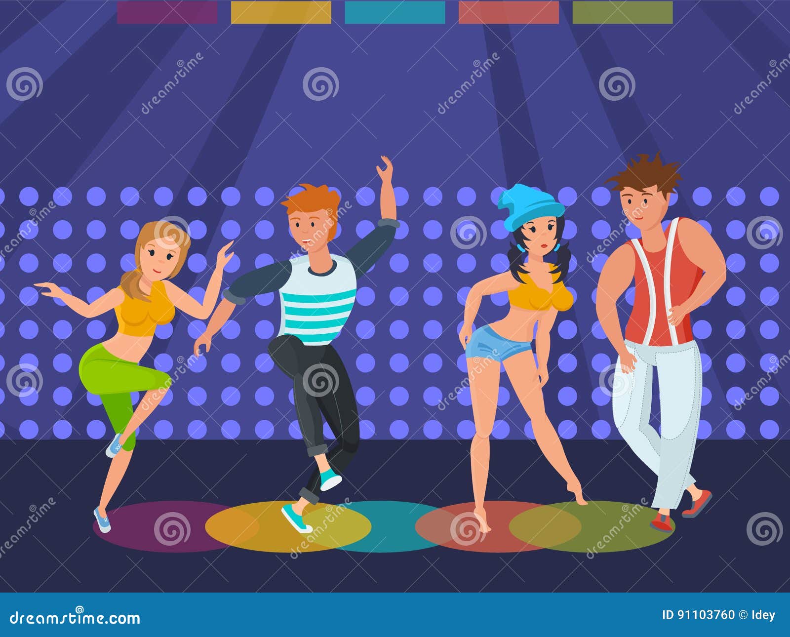 People Relax At Disco, Dance Modern Moves On Dance Floor. Stock Vector Illustration of