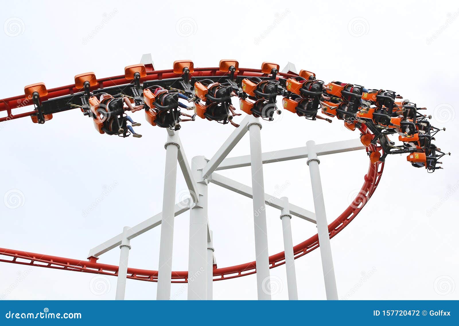 People Ride on Roller Coaster Stock Photo Image of overhead, elevated