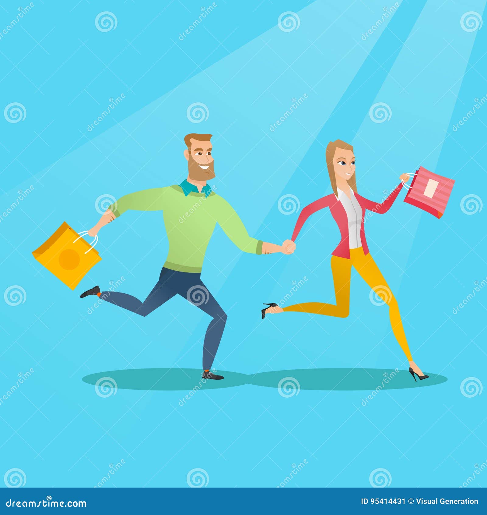 People Running in a Hurry To the Store on Sale. Stock Vector ...