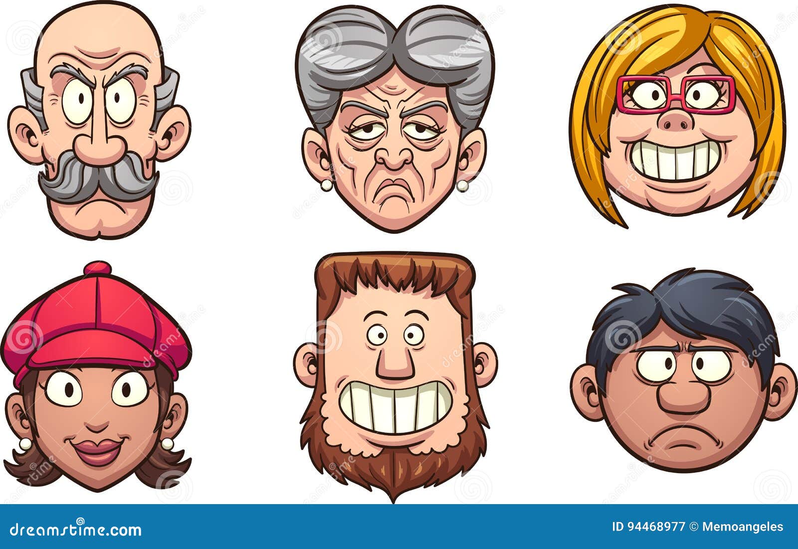 Cartoon people`s faces. Vector clip art illustration with simple gradients. Each on a separate layer.